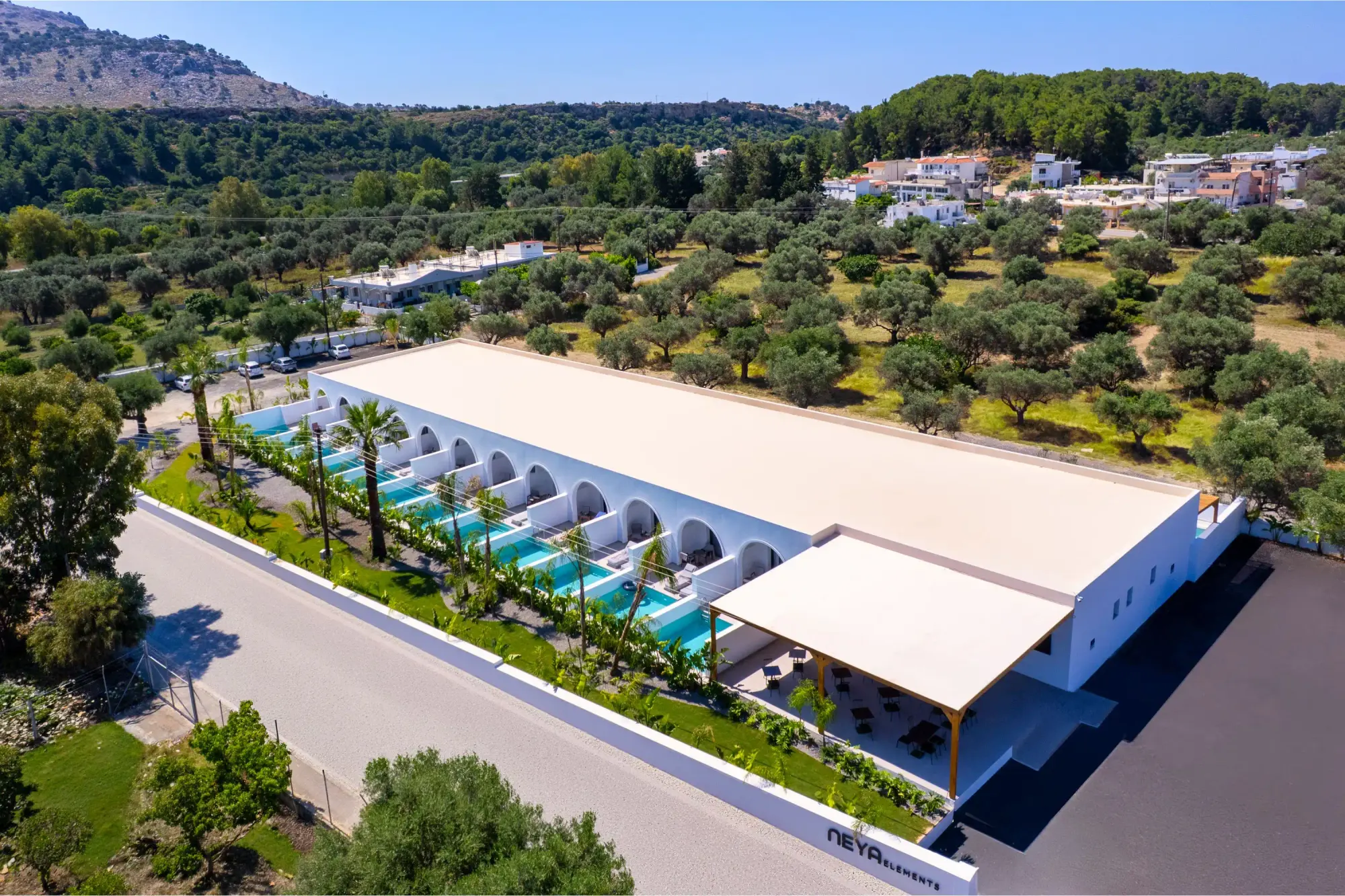 Aerial view of the suites & pools