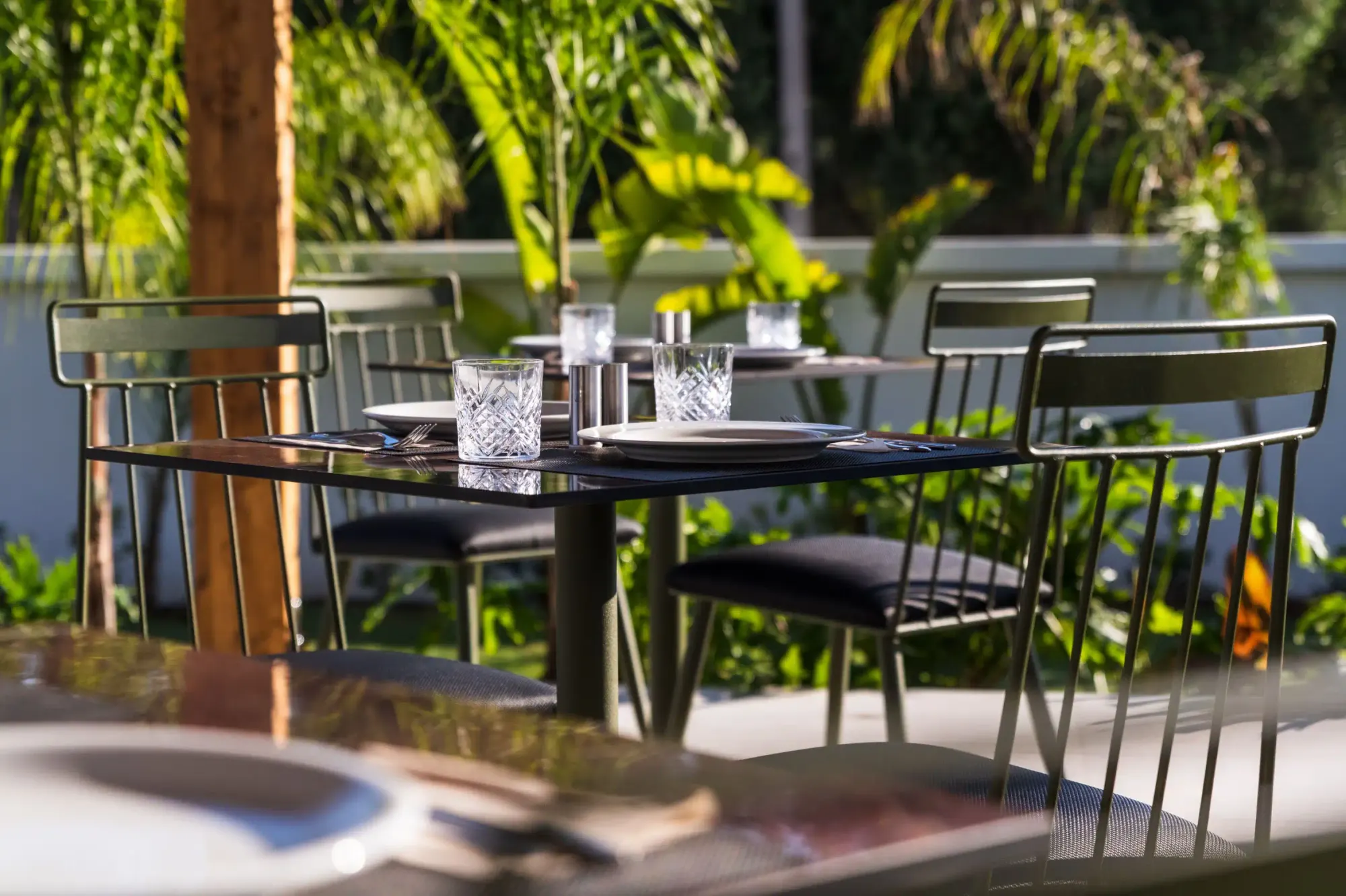 A table set outdoors