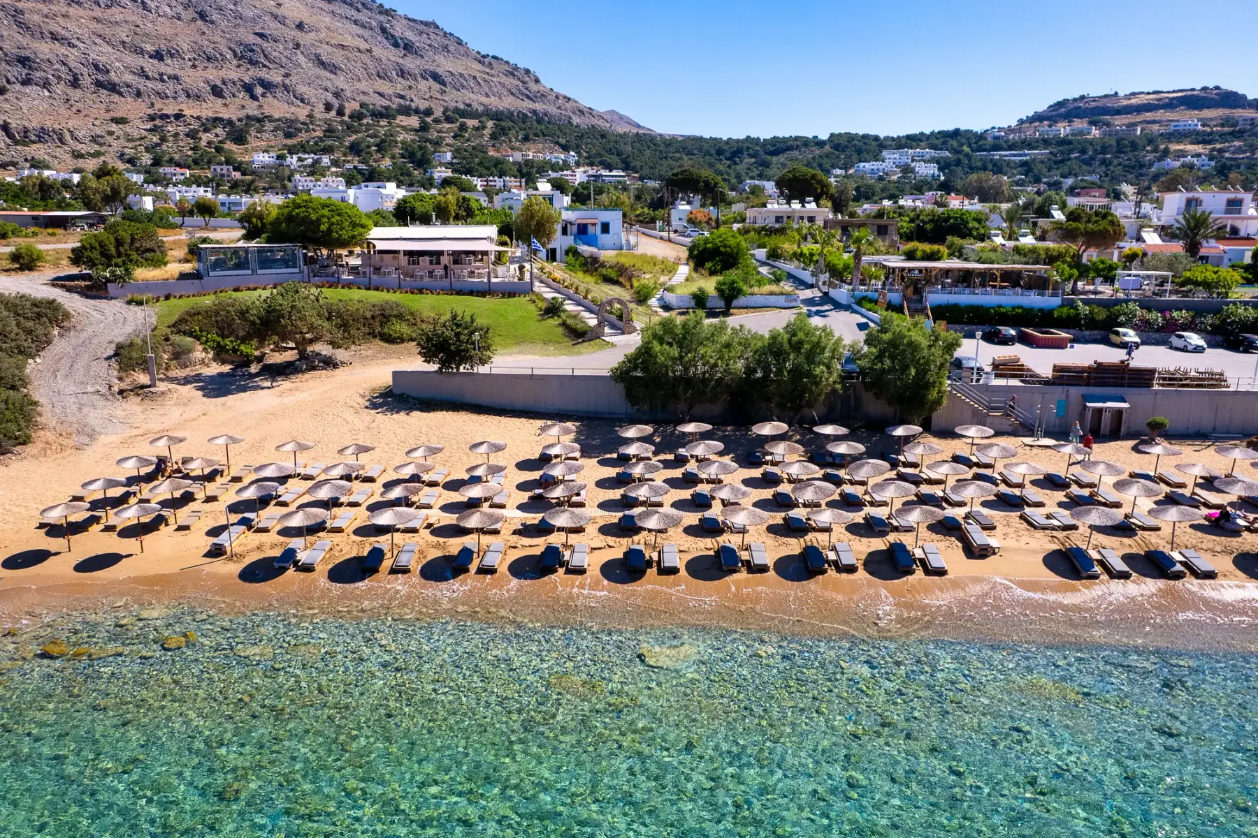 Aerial view of the beach at Parea Sea Side, Pefkos