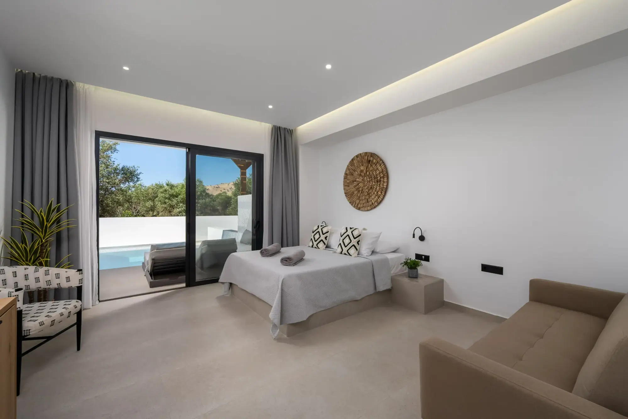 Bedroom with pool view